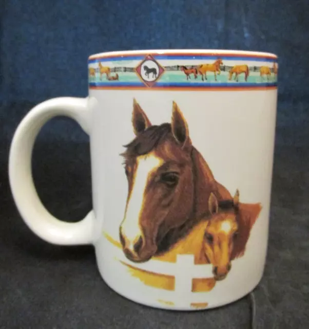 Folkcraft Stoneware Cedar Valley Stables Mare & Foal Horse Coffee Mug Equine