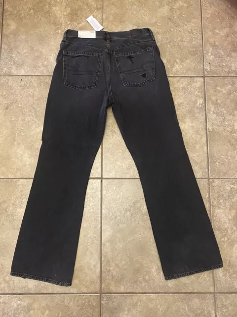 NWT American Eagle 90s Bootcut Jeans High Rise Denim Distressed Black Wash Sz 8