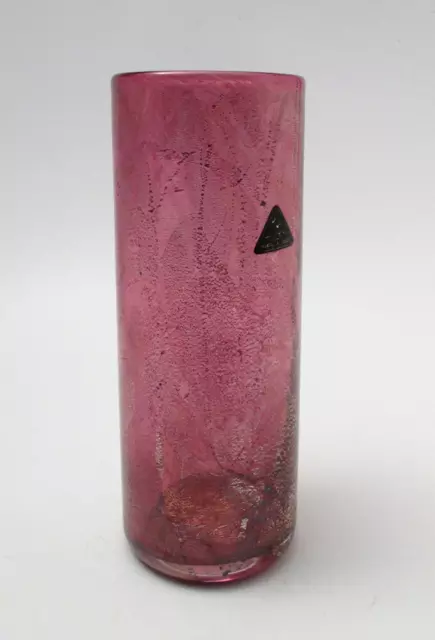 Isle Of Wight Cranberry Pink Silver & Gold Leaf Art Glass Vase Michael Harris