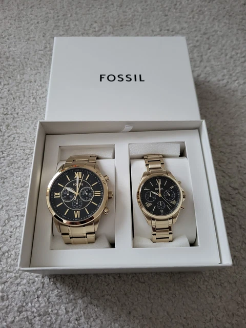 Geschenkset Fossil BQ2400SET Damenuhr + Herrenuhr Edelstahl Gold UVP 289€