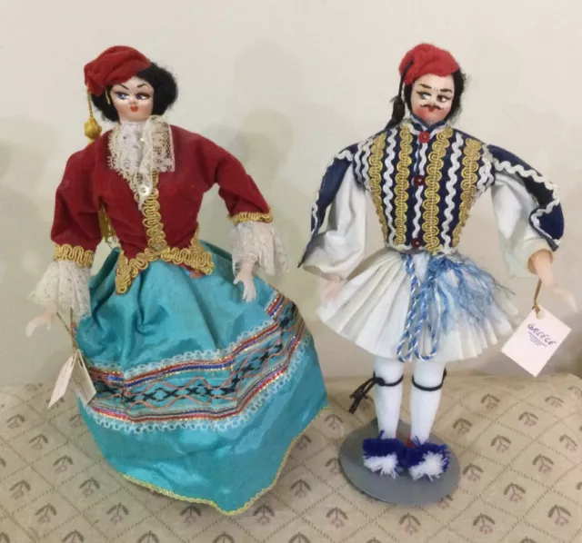 Vintage Handmade Greece Dolls  In Traditional Costume 1980