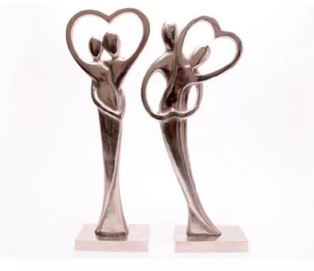 Precioso Corazón/Pareja de Pie Adorno - Aluminio Figurita Decoración Hogar -