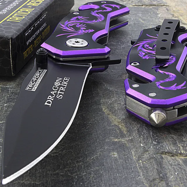 5.75" TAC FORCE MINI PURPLE DRAGON SPRING ASSISTED FOLDING POCKET KNIFE Open