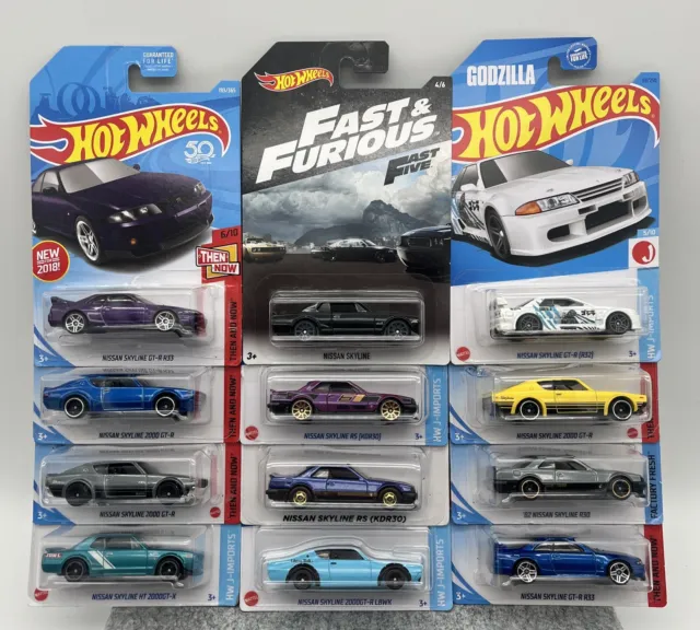 HOT WHEELS NISSAN SKYLINE LOT OF 12 *VARIOUS YEARS* GTR, R33, R30, R32, Godzilla