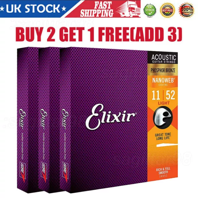 For Elixir Acoustic Guitar Strings 16002 (10-47) 16027 (11-52) 16052 (12-53) STR