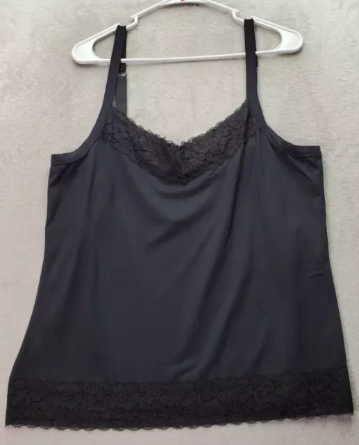 Chico's Cami Tank Top Womens Size 3 Black Lace Trim Adjustable Spaghetti Straps