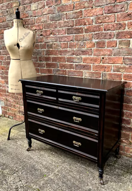 Antique Ebonised Victorian Arts & Crafts Aesthetic Movement Chest of Drawers.