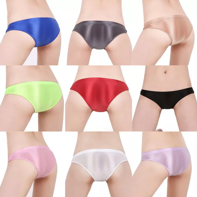 Womens Mens Silky Shiny Satin Glossy Wet Look Knickers Briefs Underwear Panties☑