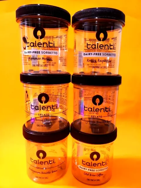 Lot of 8 Talenti pint plastic containers with lids for crafts ect.