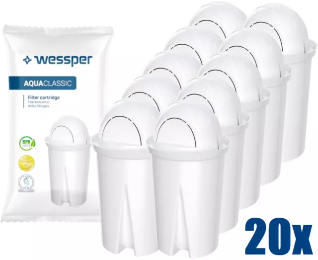 20x Wessper filtres compatibles avec Brita Classic cartouche filtrante carafes