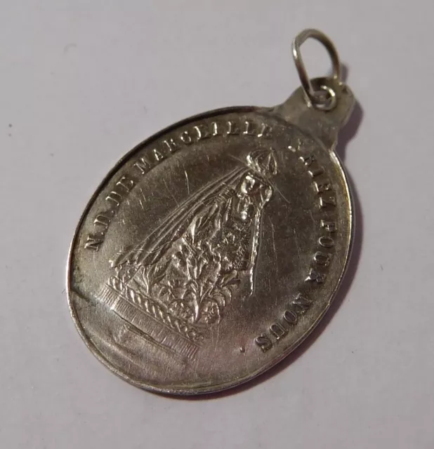 Médaille religieuse ancienne " Notre Dame de Margeille " - argent massif