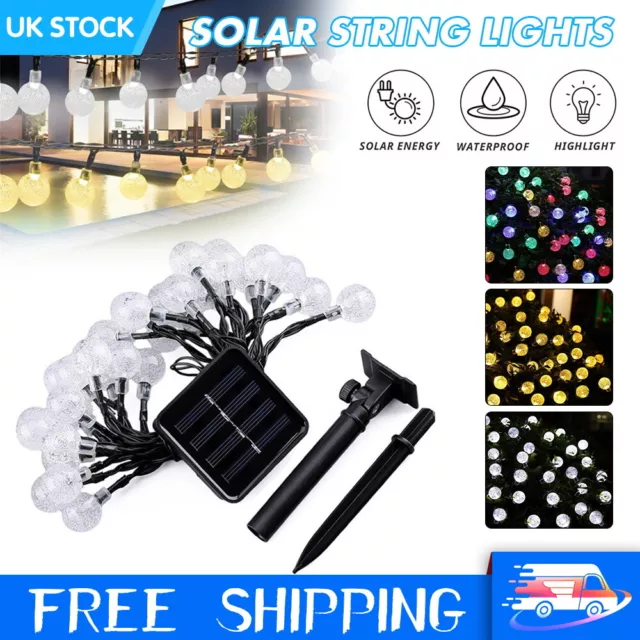 30 50 100 Led Solar Powered Fairy Light String Garden Party Crystal Ball Lights