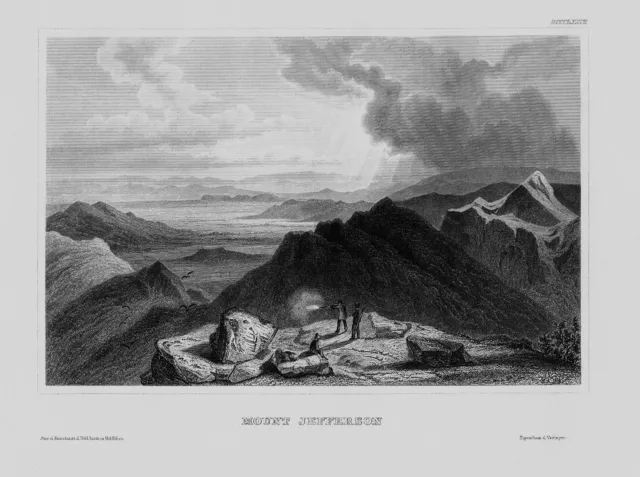 1840 - Mount Jefferson Vulkan Berg Oregon Amerika America Original Stahlstich