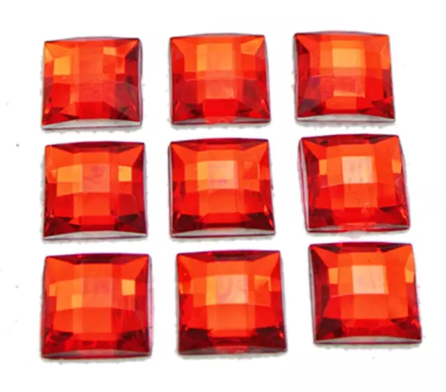 100 Red Acrylic Flatback Faceted Square Rhinestone Gems 12X12mm Cabachons