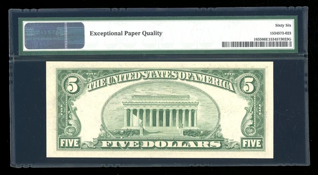 DBR $5 1953 Silver Gem Fr. 1655 CA Block PMG 66 EPQ Serial C73803137A 2