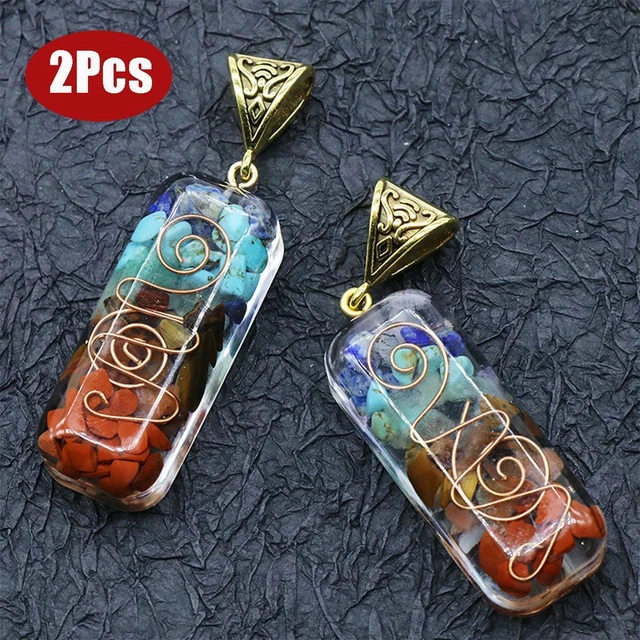 2Pcs/set Pendant Necklace Natural Gemstone 7 Chakra Healing Crystal Charm Energy