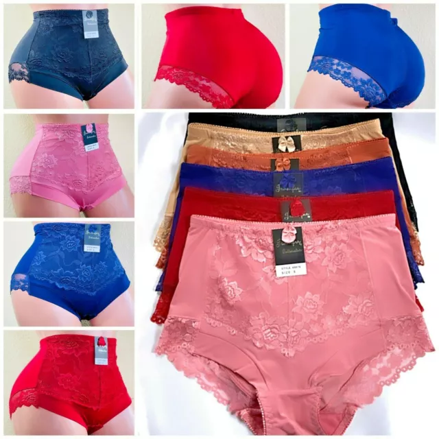 6 WOMEN'S HIGH Waist Briefs Cotton Panties Lace Detail Underwear 632 ...