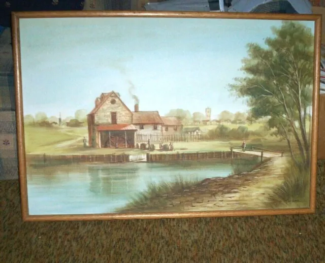 Vintage Landscape Original C. Marshal Oil On Canvas Painting Signed Old Store 
