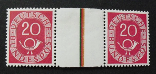 1951 Mi: 60,- MiNr WZ 2, Posthorn 20 Pf. waagrechtes Zwischenstegpaar mit Falz