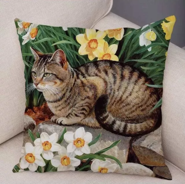 CAT IN FLOWERS Cushion Cover 45 X 45cm pillow case GIFT Home Decor