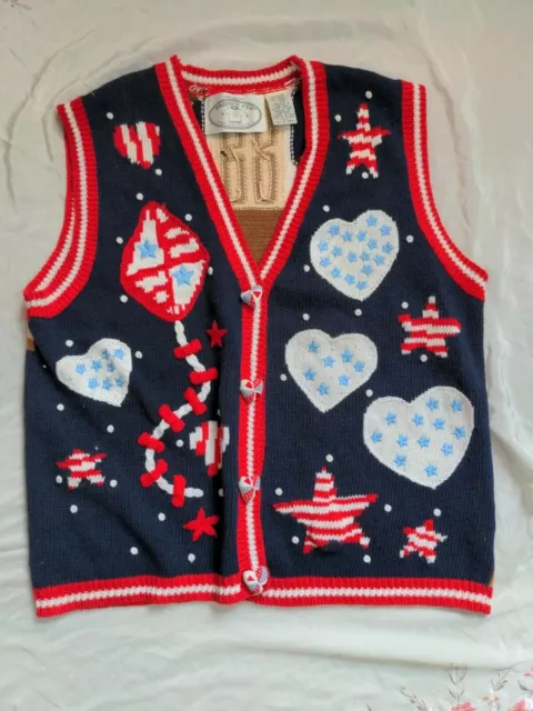 Folk heart Sweater vest ramie Teachers embroidery knit Vintage Eagles Eye