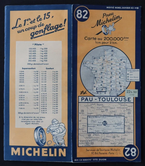 Carte MICHELIN 55 CAEN PARIS 1951 - Guide Bibendum - Pneu Tyre Map