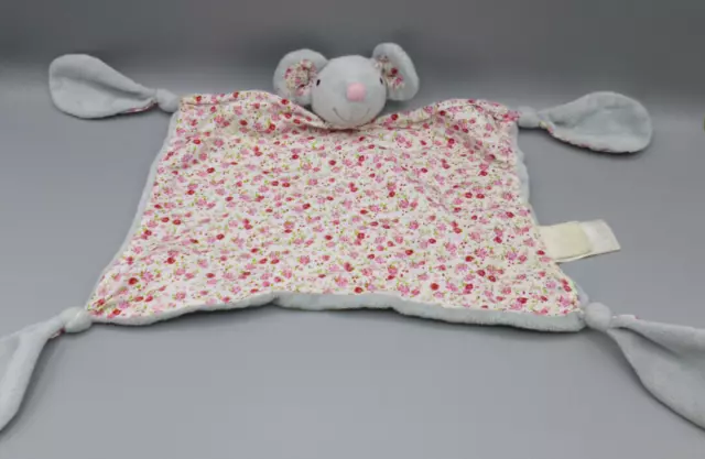 Jojo Maman Bebe Grey Floral Pink Mouse Baby Comforter Blanket Blankie Soother