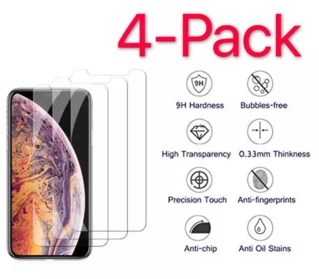 [4Pack]Premium Real Tempered Glass Screen Protector For iPhone X XS XR 11 MAX