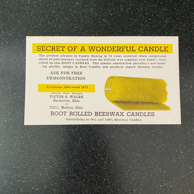 ROOT ROLLED BEESWAX Candles Barberton Medina OH Vintage Advertising