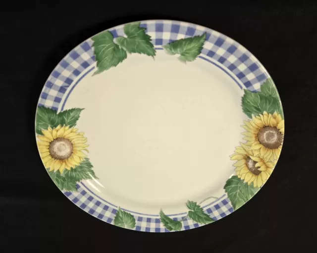 1 Corelle Sunsations 10 1/4" Dinner Plate Sunflowers On Blue Check