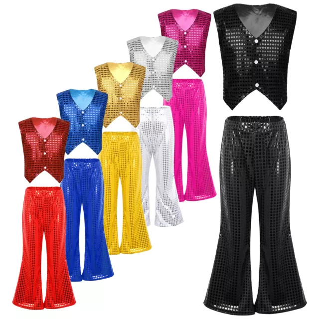 Jungen Mädchen Kostüme Jazz Modern Dance Outfits Glittery Tanzbekleidung Party