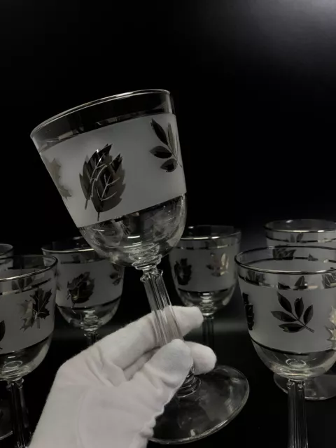 Vintage Libbey Silver Leaf  Foliage Stemmed Wine Sherry Glasses 5 3/4" Set Of 7