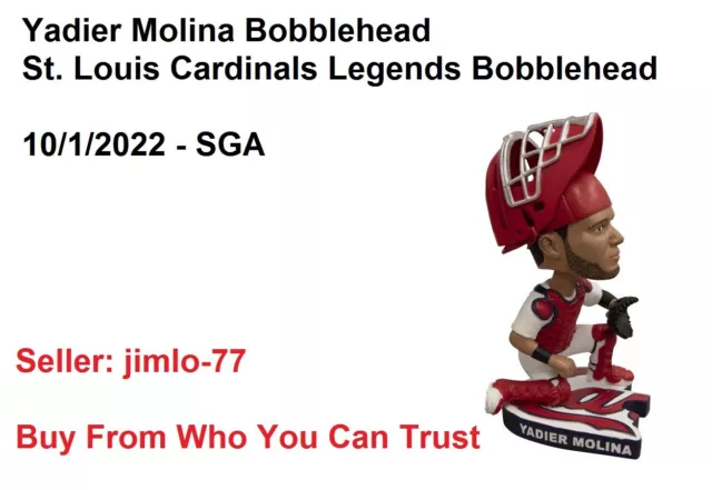 St. Louis Cardinals Yadier Molina Legends Bobblehead 10/1/22 Sga New