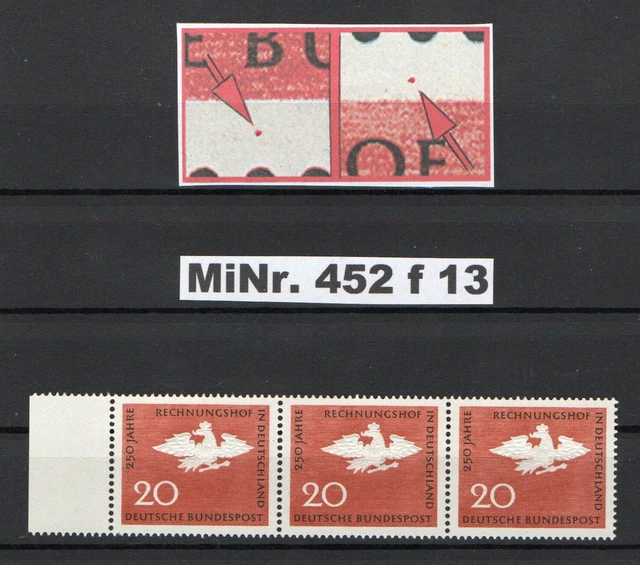 BRD PLF MiNr.  452 f 13, Rechnungshof, Roter Punkt oben rechts über dem "F"