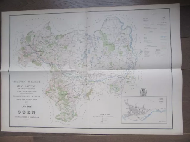 Old Geographic Map 1887 Loire Canton Of Boen District Montbrison