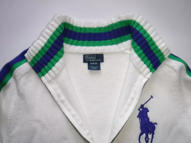 Polo by Ralph Lauren Women's White Stripe Sweater XL 18-20 Zipper Pockets Logo