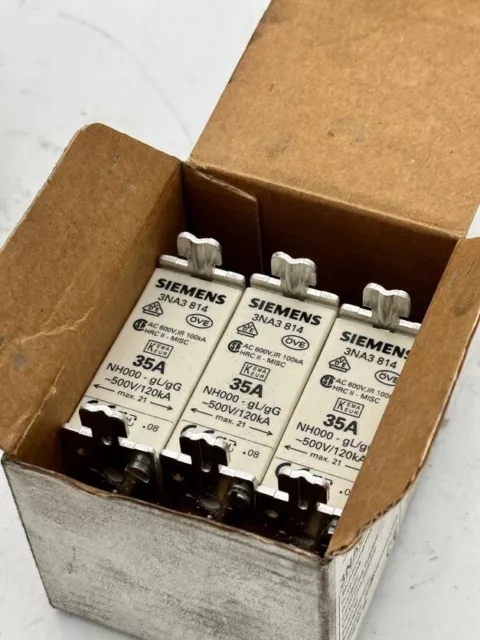 3 pce x SIEMENS CARTOUCHE FUSIBLE 3NA3 814 35A / 500v