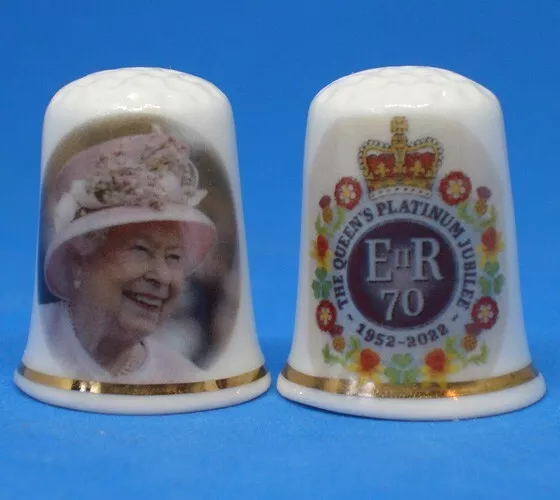 Birchcroft China Thimble --  H M Queen Elizabeth Platinum Jubilee with dome Box