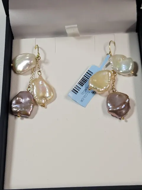 FRESH WATER Cultured Baroque Pearl Drop Earrings, Gold Hooks, Gray, Pink & White