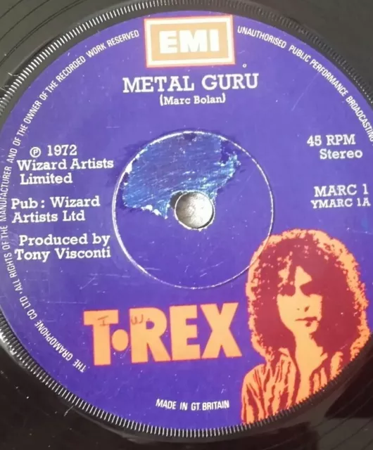 T REX - METAL GURU - 7" Vinyl 45 RPM - EMI MARC 1