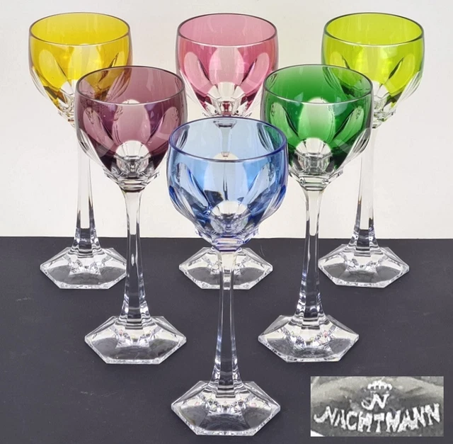 Set 6 Occhiali Cristallo Vetro Vino Modello Ravenna Tagliati a Mano Nachtmann