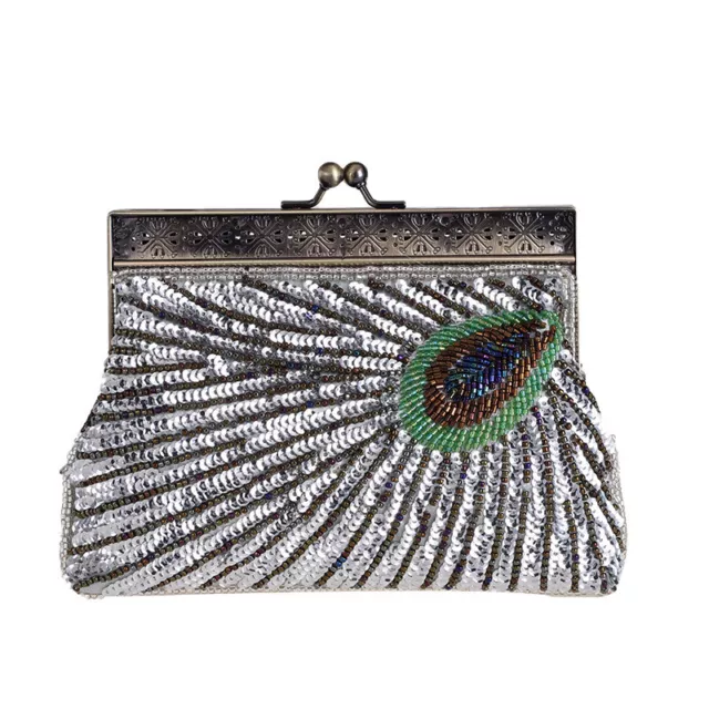 Women Bridal Metal Frame Sequined Bead Party Wedding Handbag Prom Evening Clutch