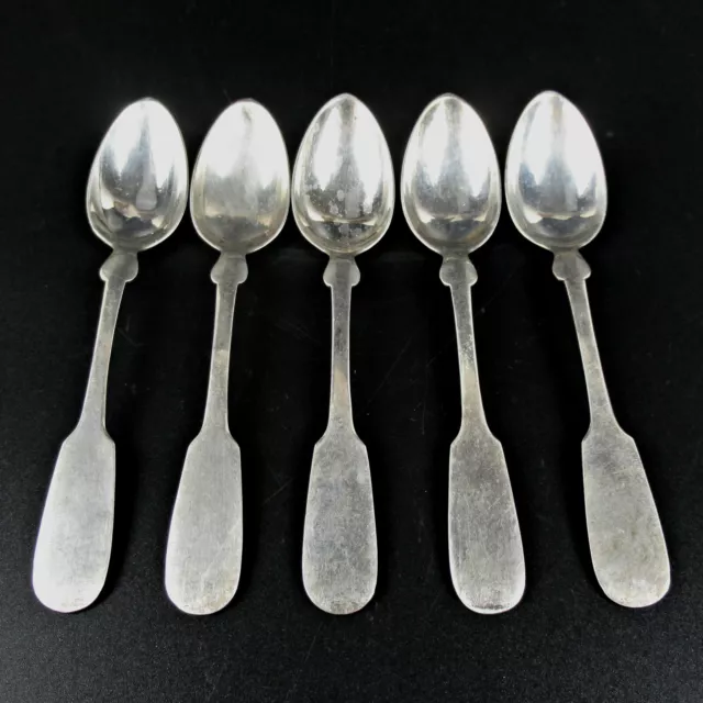 5x Kaffeelöffel o. Teelöffel 800er Silber Spaten-Muster um 1900 Silver Spoons 2