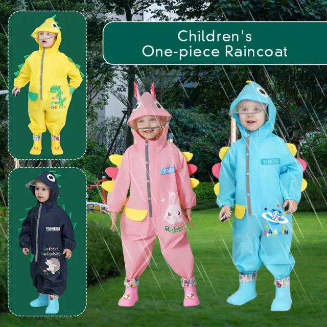70-120cm Children Kids Cute Cartoon One-piece Raincoat Waterproof Hooded Suit