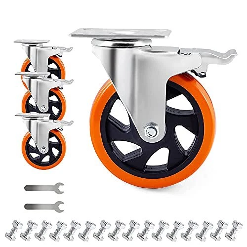 5 Inch Plate Casters Wheels 1800Lbs Heavy Duty Casters with Brake Polyurethane