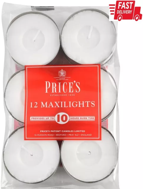 Prices Large Maxi Tea Light Night Lights 10 HOUR LONG BURN Candles 12 Pack