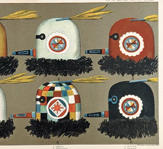 1885 Zuni Kachina Masks Lithograph Directional Heaven and Earth Native American