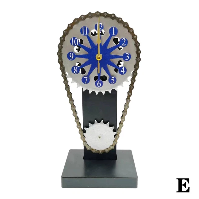 Blue Vintage Rotating Gear Clock Desk Clock Antique Gear Iron Timing Chain  S0N8