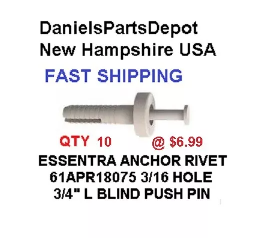 X10 61Apr18075 Micro Plastics Essentra White Plastic Push Pin Rivet 3/16 Hole