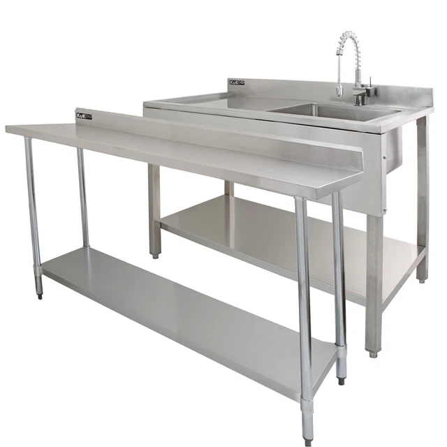 Stainless Steel Catering Bench & Wall Shelves Commercial Kitchen Work Prep Table